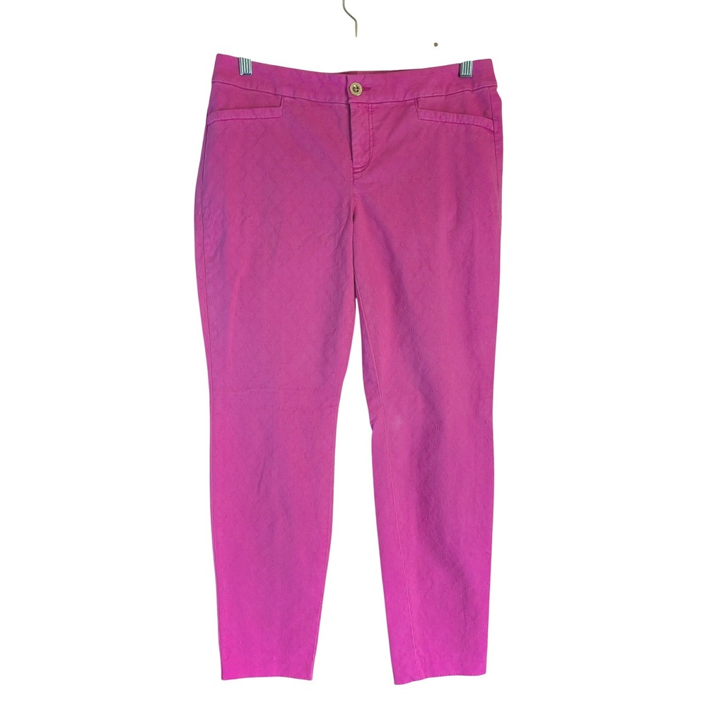 Lilly Pulitzer Ankle Kelly Jaquard Pant Women 8 Skinny Preppy Resort Bright Pink